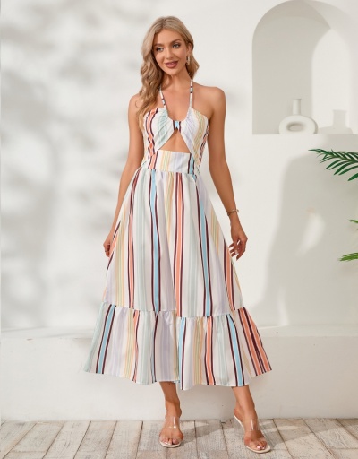 Replica  Sexy Striped Halter Hollowed Out Women's Maxi Dress Sleeveless Halter #796062 $36.99 USD for Wholesale