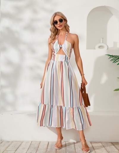 Replica  Sexy Striped Halter Hollowed Out Women's Maxi Dress Sleeveless Halter #796062 $36.99 USD for Wholesale