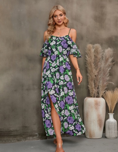 Replica  Split Hem Flower Printing Long Dress For Women Short Sleeve #796063 $29.25 USD for Wholesale