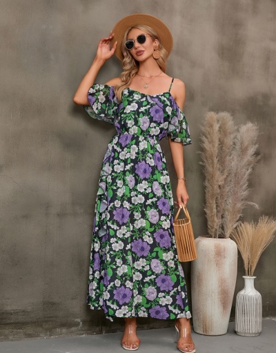 Replica  Split Hem Flower Printing Long Dress For Women Short Sleeve #796063 $29.25 USD for Wholesale