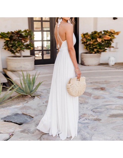 Replica  Backless Pure Color Sleeveless Dress Sleeveless V Neck #796066 $33.35 USD for Wholesale