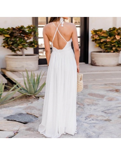 Replica  Backless Pure Color Sleeveless Dress Sleeveless V Neck #796066 $33.35 USD for Wholesale