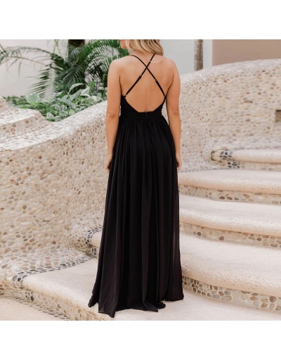 Replica  Backless Pure Color Sleeveless Dress Sleeveless V Neck #796066 $33.35 USD for Wholesale