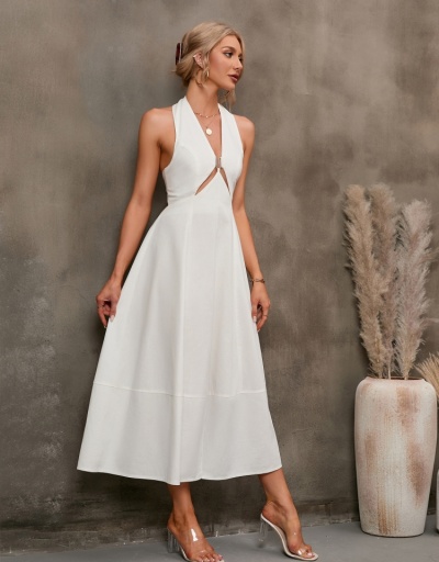 Replica  Summer Pure Color Halter Backless Women's Maxi Dress Sleeveless Halter #796067 $32.66 USD for Wholesale