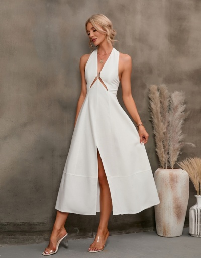 Replica  Summer Pure Color Halter Backless Women's Maxi Dress Sleeveless Halter #796067 $32.66 USD for Wholesale