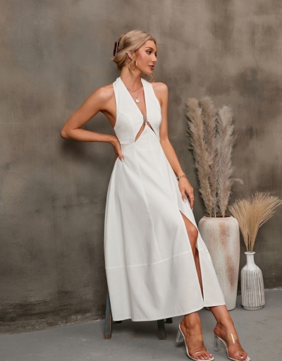 Replica  Summer Pure Color Halter Backless Women's Maxi Dress Sleeveless Halter #796067 $32.66 USD for Wholesale