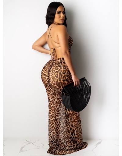 Replica  Summer Leopard Print Backless Slit Maxi Dress Sleeveless Boat Neck #796077 $29.27 USD for Wholesale