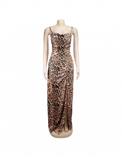 Replica  Summer Leopard Print Backless Slit Maxi Dress Sleeveless Boat Neck #796077 $29.27 USD for Wholesale