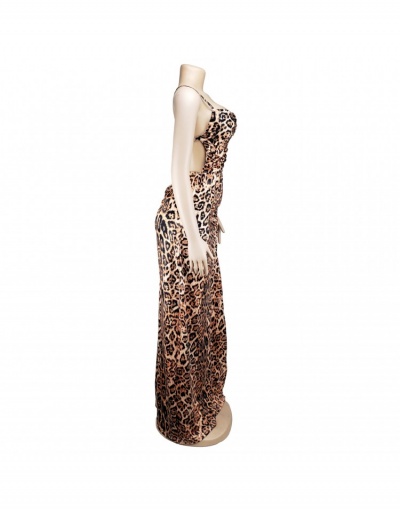 Replica  Summer Leopard Print Backless Slit Maxi Dress Sleeveless Boat Neck #796077 $29.27 USD for Wholesale