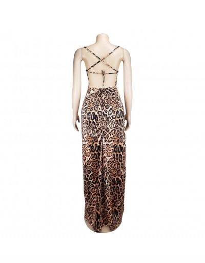 Replica  Summer Leopard Print Backless Slit Maxi Dress Sleeveless Boat Neck #796077 $29.27 USD for Wholesale