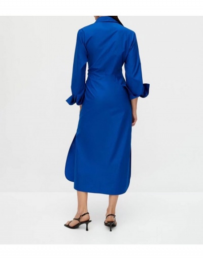 Replica Tie Wrap Designer Solid Long Sleeve Shirt Maxi Dress Long Sleeve Turndown Collar #796080 $61.88 USD for Wholesale