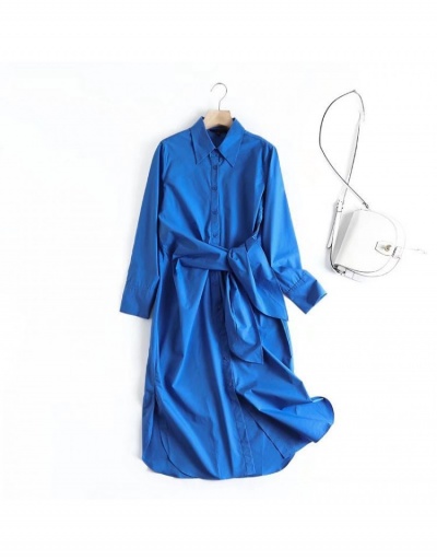 Replica Tie Wrap Designer Solid Long Sleeve Shirt Maxi Dress Long Sleeve Turndown Collar #796080 $61.88 USD for Wholesale