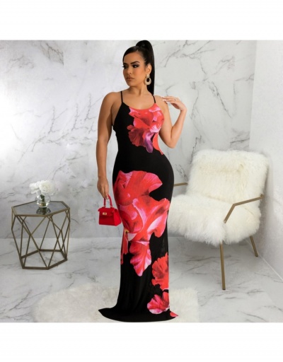 Replica  Sexy Printing Backless Slit Maxi Dress Sleeveless Scoop Neck #796083 $46.18 USD for Wholesale