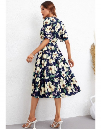 Replica Summer Flower Printing Short Sleeve Women's Dress Half Sleeve V Neck #796086 $29.28 USD for Wholesale