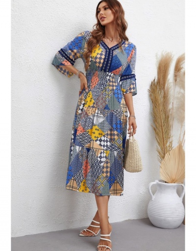  Geometric Pattern Contrast Color Style Half Sleeve V Neck #796087 $26.53 USD, Wholesale Fashion Maxi Dresses