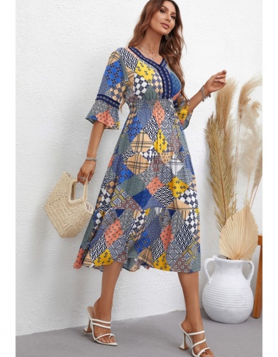 Replica  Geometric Pattern Contrast Color Style Half Sleeve V Neck #796087 $26.53 USD for Wholesale