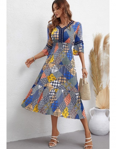 Replica  Geometric Pattern Contrast Color Style Half Sleeve V Neck #796087 $26.53 USD for Wholesale