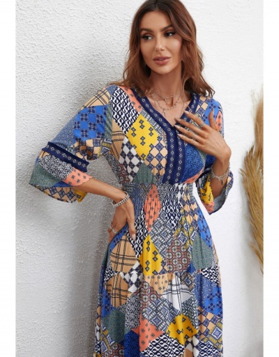 Replica  Geometric Pattern Contrast Color Style Half Sleeve V Neck #796087 $26.53 USD for Wholesale