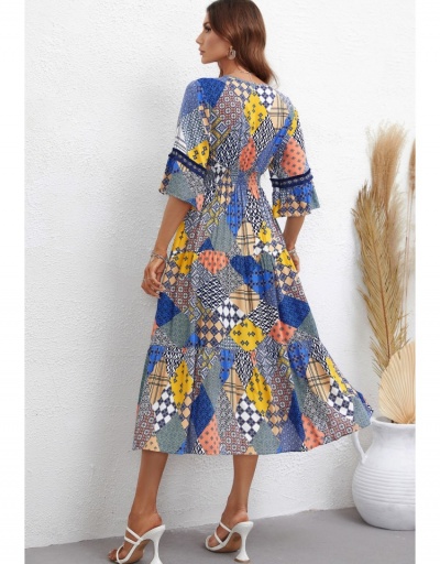 Replica  Geometric Pattern Contrast Color Style Half Sleeve V Neck #796087 $26.53 USD for Wholesale