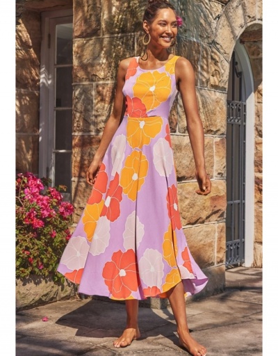 Replica  Summer Beach Style Flower Printed Long Dress Sleeveless Crew Neck #796092 $28.53 USD for Wholesale