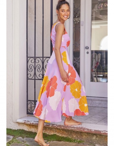 Replica  Summer Beach Style Flower Printed Long Dress Sleeveless Crew Neck #796092 $28.53 USD for Wholesale