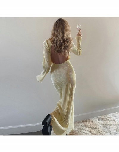  Summer Sexy Backless Pure Color Dress Long Sleeve Crew Neck #796093 $33.25 USD, Wholesale Fashion Maxi Dresses