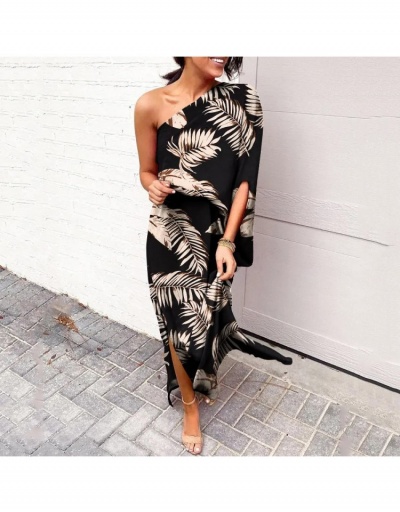  Summer Loose Printing Slant Shoulder Women's Maxi Dress Half Sleeve Inclined Shoulder #796095 $21.42 USD, Wholesale Fashion Maxi Dresses