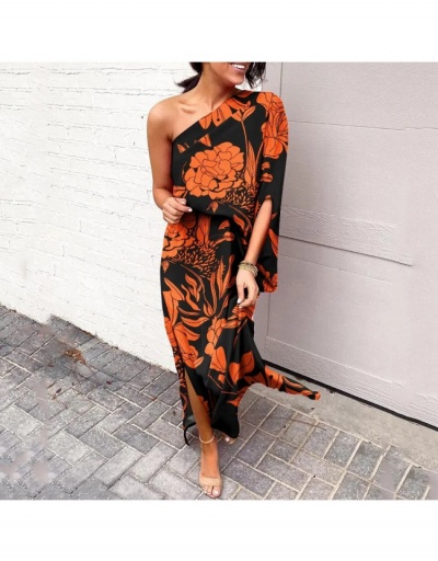 Replica  Summer Loose Printing Slant Shoulder Women's Maxi Dress Half Sleeve Inclined Shoulder #796095 $21.42 USD for Wholesale