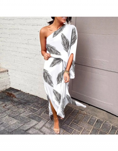 Replica  Summer Loose Printing Slant Shoulder Women's Maxi Dress Half Sleeve Inclined Shoulder #796095 $21.42 USD for Wholesale