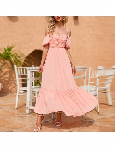 Sweet Pure Color Off Shoulder Lacework Long Dress Short Sleeve #796097 $41.86 USD, Wholesale Fashion Maxi Dresses