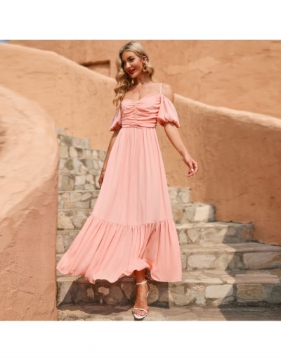 Replica Sweet Pure Color Off Shoulder Lacework Long Dress Short Sleeve #796097 $41.86 USD for Wholesale