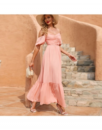 Replica Sweet Pure Color Off Shoulder Lacework Long Dress Short Sleeve #796097 $41.86 USD for Wholesale