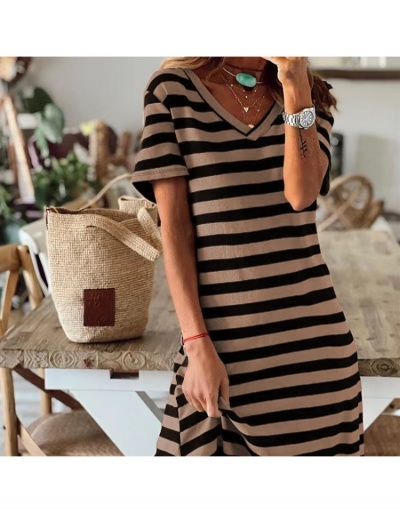 Casual Striped Slit Midi Dress For Women Short Sleeve V Neck #796106 $24.25 USD, Wholesale Fashion Maxi Dresses