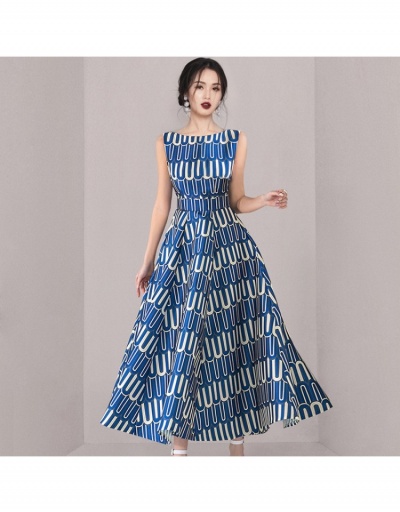 Replica  Summer Fashion Geometric Pattern Printing Dress Sleeveless Boat Neck #796108 $51.55 USD for Wholesale