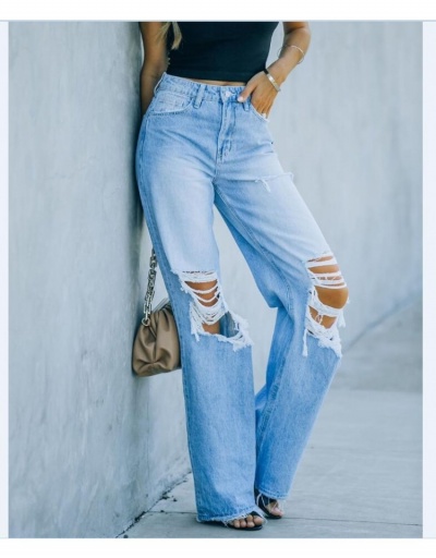 Replica Fashion Casual Ripped Solid Women's Denim Pants #796111 $30.94 USD for Wholesale