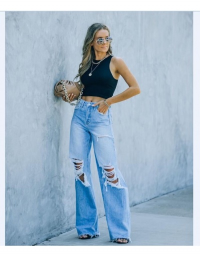 Replica Fashion Casual Ripped Solid Women's Denim Pants #796111 $30.94 USD for Wholesale