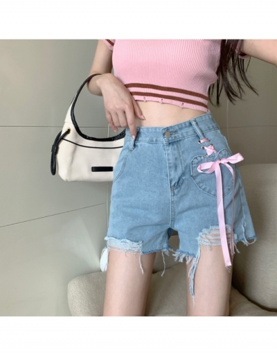  Summer Bow Ripped High-waisted Denim Shorts #796119 $19.87 USD, Wholesale Fashion Jeans