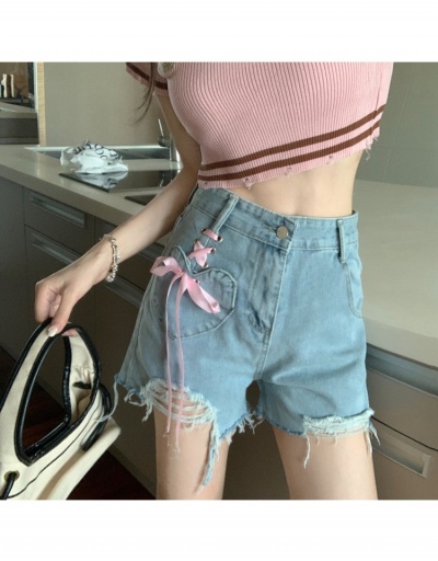 Replica  Summer Bow Ripped High-waisted Denim Shorts #796119 $19.87 USD for Wholesale