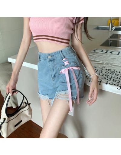 Replica  Summer Bow Ripped High-waisted Denim Shorts #796119 $19.87 USD for Wholesale