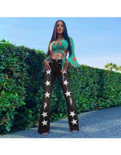  Star Print Ripped Women's Flared Denim Pants #796120 $32.16 USD, Wholesale Fashion Jeans