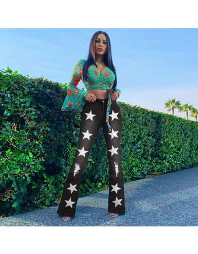 Replica  Star Print Ripped Women's Flared Denim Pants #796120 $32.16 USD for Wholesale