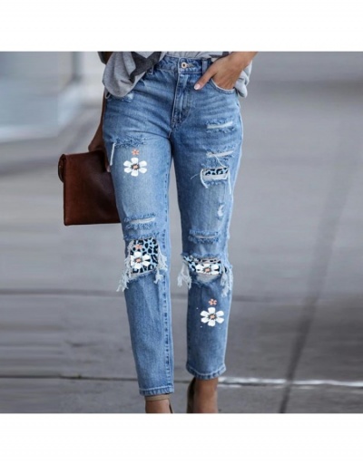 Patchwork Ripped  Printed Blue Pencil  Jeans #796127 $34.94 USD, Wholesale Fashion Jeans