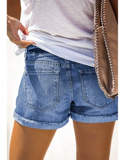 Replica Patchwork Ripped Straight Leg Denim Shorts For Women #796129 $26.81 USD for Wholesale