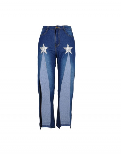 Replica Sexy Slit Star Pattern Blue Jean Trousers #796132 $25.48 USD for Wholesale