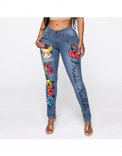 Women Printed Blue Pencil Jean Trousers  #796141 $55.25 USD, Wholesale Fashion Jeans