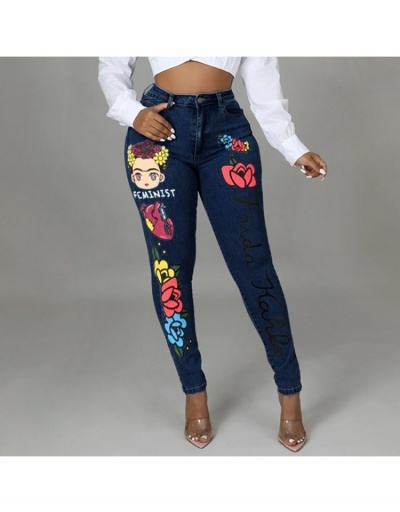 Replica Women Printed Blue Pencil Jean Trousers  #796141 $55.25 USD for Wholesale