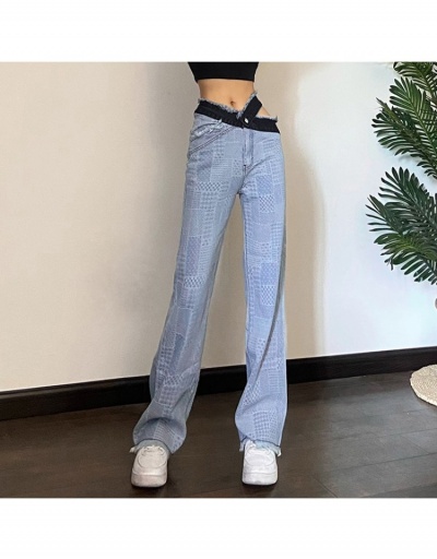 Designer Blue Patchwork Straight Leg Jean Trousers #796146 $37.40 USD, Wholesale Fashion Jeans