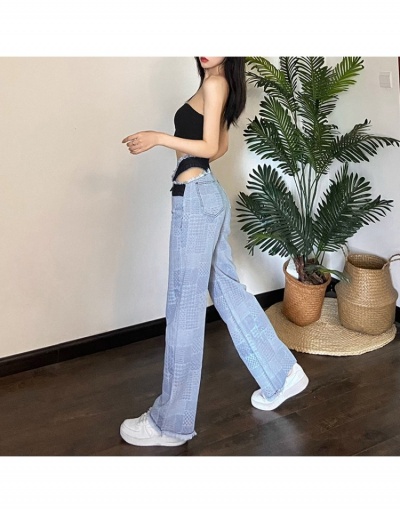 Replica Designer Blue Patchwork Straight Leg Jean Trousers #796146 $37.40 USD for Wholesale