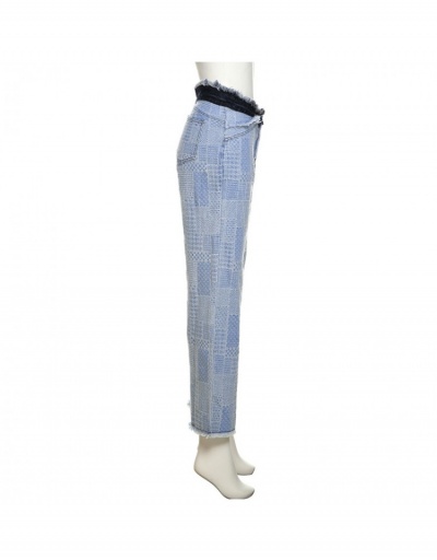 Replica Designer Blue Patchwork Straight Leg Jean Trousers #796146 $37.40 USD for Wholesale