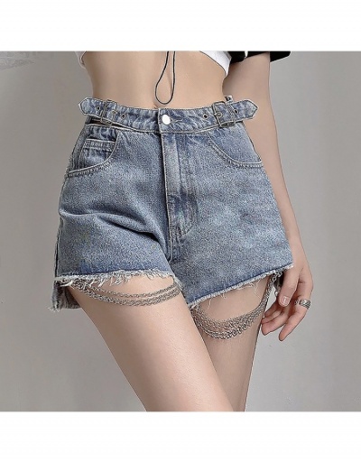  Raged Hem Chain Decorated Denim Shorts #796154 $30.28 USD, Wholesale Fashion Jeans